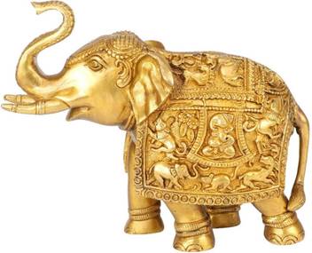 Kartique Hand Made Brass Elephant Royal Statue With