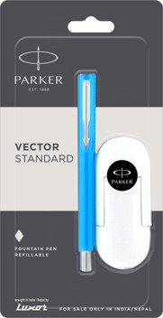 Best Pen Parker Beta Standard Fountain Pen Chrome Trim Grey Blue ink Fine Nib