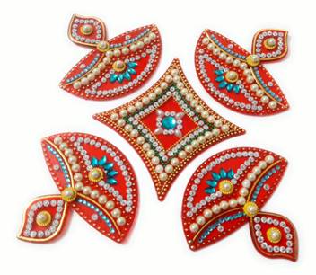 Ss Craft Creations Diya Shaped Kundan Decorated Red Rangoli Design