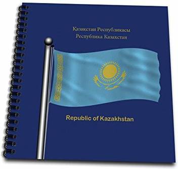 3drose Db 63170 1 The Flag Of Kazakhstan On Blue Background With Republic Of Kazakhstan In English Russian And Kazakh Drawing Book 8 Db 63170 1 The Flag Of Kazakhstan On Blue Background With Republic