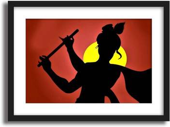 Artcentral Spiritual Series Lord Krishna Silhouette On Red Art