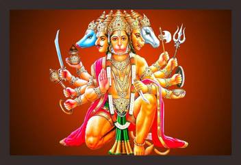 Mad Masters Jai Hanuman 1 Piece Wooden Framed Painting Wall Art