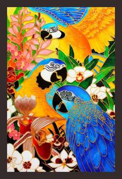 Mad Masters Glass Painting Style Of Macaw Parrots 1 Piece Wooden