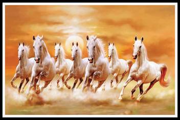 Vastu Poster White 7 Horse Vastu Painting Wall Sticker Wall