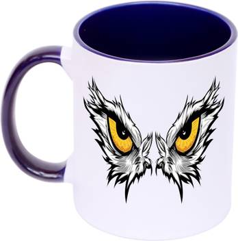 Shieldsmore Ceramic Owl Eye Printed Coffee For Gift Navy Blue And