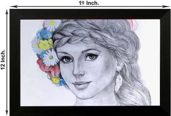 Pintura Beautiful Sketch Girl Designer Painting With Wooden Frame
