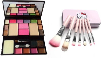 makeup kit and brushes