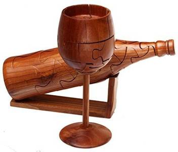 Bits And Pieces Wooden Wine Bottle And Wine Glass Brainteaser