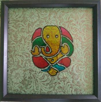 Sai Varieties Painting Of God Ganesha Glass Print 7 Inch X 7 Inch