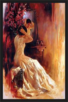 Hot And Beautiful Girl Painting Poster With Frame Gloss Lamination