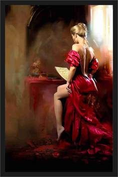 Hot And Beautiful Girl Painting Poster With Frame Gloss Lamination