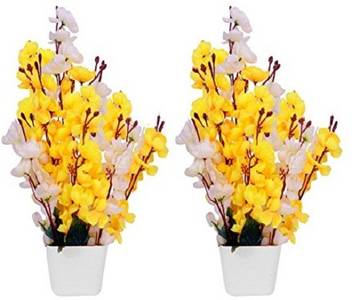 Kaykon 2 Artificial Flowers With Pvc Plastic Pot Superb Home Decor Flower Pot 16 Inch White Yellow Orchids Artificial Flower With Pot Price In India Buy Kaykon 2 Artificial Flowers