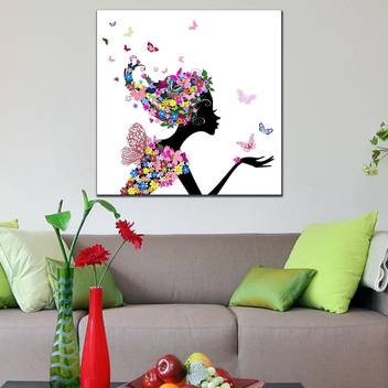Style Crome Wooden Framed Abstract Girl Playing With Butterfly