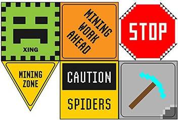 Blue Orchards Mining Fun Party Sign 6 Cutouts Minecraft Party