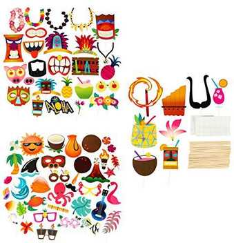 72-Pack Luau Tiki Parties Hawaiian Themed Party Photo Booth Props Selfie Props