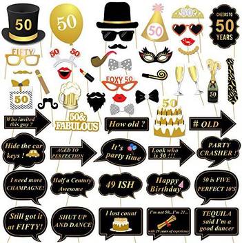 Konsait 50th Birthday Photo Booth Props 50 Black And Faux Gold