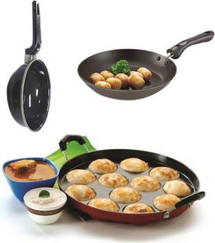 Buffy Non Stick Hard Anodized 3 Pieces Appam Fry Pan Sauce Pan Induction Bottom Cookware Set Price In India Buy Buffy Non Stick Hard Anodized 3 Pieces Appam Fry Pan Sauce Pan Induction