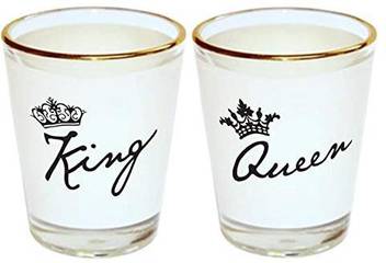 Ikraft Pack Of 2 King Queen Cute Shot Glass Gift For His Her