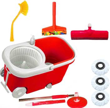 Crezon Heavy Duty Made In India Wheel Mop With 3 Refills Kitchen Wipper Sink Cleaner Plus On Rod Red Mop Set Floor Wiper Kitchen Wiper Cleaning Brush Price In India