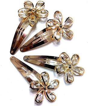 Proplady Partywear 4 Pieces Set Stylish Golden Rhinestone Metal Tic Tac Clips For Girls Women Wedding Hair Accessories Designer Hair Clip Price In India Buy Proplady Partywear 4 Pieces Set Stylish Golden