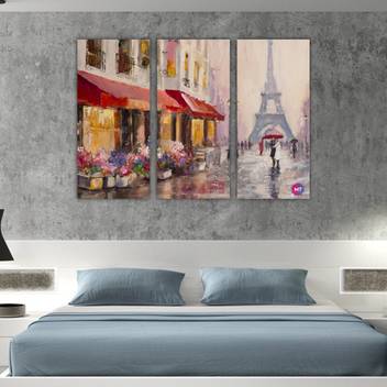 Chandras Abstract Paris Eiffel Tower 3 Frame Panel Canvas Wall Art