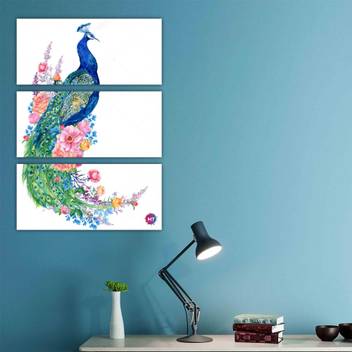 Chandras Abstract Bird And Peacock Flowers 3 Frame Panel Canvas