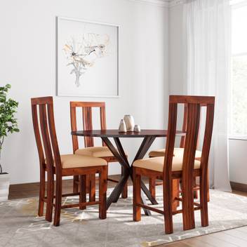 Induscraft Pisa Round Sheesham Solid Wood 4 Seater Dining Set