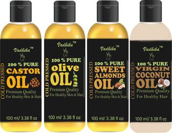 Vadhika Premium Virgin Coconut Oil Olive Oil And Castor Oil And Sweet Almond Oil Combo Of 4 Bottles Of 100 Ml 400ml Hair Oil Price In India Buy Vadhika Premium Virgin Coconut vadhika premium virgin coconut oil olive oil and castor oil and sweet almond oil combo of 4 bottles of 100 ml 400ml hair oil