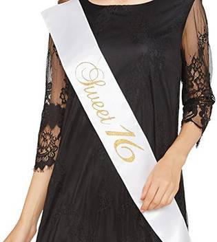 Partyprops Sweet 16 White Satin Sash W Gold Glitter Letters