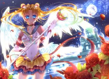 Athah Anime Sailor Moon Usagi Tsukino Long Hair Blonde Wings Blue