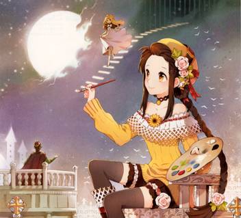 Athah Anime Original Long Hair Brown Hair Blonde Crown Paint Moon Smile Bow Flower Hat Yellow Eyes Blush Sunflower Stars 13 19 Inches Wall Poster Matte Finish Paper Print Animation Cartoons