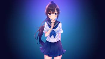 Athah Anime Original Girl School Uniform Skirt Blush Long Hair Ponytail Brown Hair Purple Eyes 13 19 Inches Wall Poster Matte Finish Paper Print Animation Cartoons Posters In India Buy