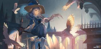 Athah Anime Pixiv Fantasia T Long Hair Hat Bird Witch Girl