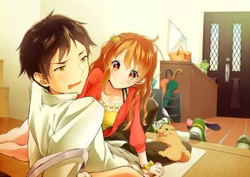 Athah Anime Original Boy Girl Long Hair Orange Hair Orange Eyes Puppy Animal Short Hair Brown Hair Blush Smile 13 19 Inches Wall Poster Matte Finish Paper Print Animation Cartoons Posters