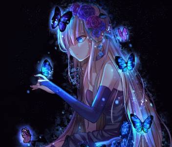 Athah Anime Girl Long Hair Blue Eyes Butterfly Purple Blue 13 19
