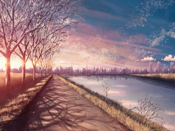 Athah Anime Original Landscape Sunset Sky Cloud Tree City River
