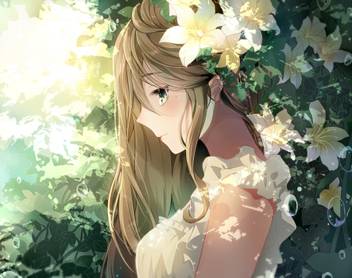 Athah Anime Original Girl Blush Smile Blonde Long Hair Flower Sunbeam Dress White Plant Green Eyes 13 19 Inches Wall Poster Matte Finish Paper Print Animation Cartoons Posters In India