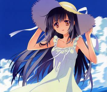 Athah Anime Original Hat Long Hair Smile Orange Eyes Blush Black