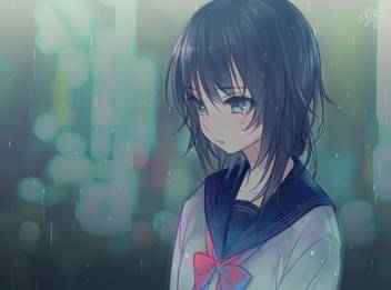 Athah Anime Original Blue Eyes School Uniform Rain Black Hair Blur