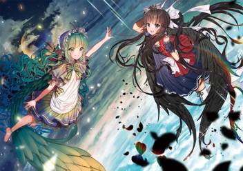 Athah Anime Original Girl Dress Wings Green Eyes Green Hair Black