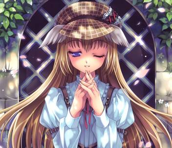 Athah Anime Original Hat Long Hair Brown Hair Purple Eyes Wink