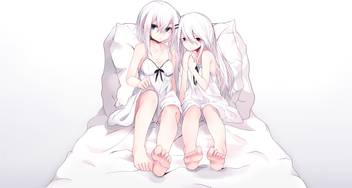 Athah Anime Original Girl Long Hair Short Hair White Hair Blue Eyes Red Eyes Bed Dress Pillow 13 19 Inches Wall Poster Matte Finish Paper Print Animation Cartoons Posters In India,Art Outlines Of Things