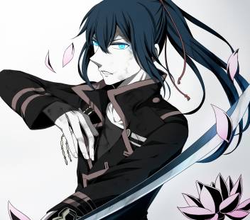 Athah Anime D Gray Man Yu Kanda D Gray Man Long Hair Ponytail Sword Weapon Petal Flower Blue Eyes Blue Hair 13 19 Inches Wall Poster Matte Finish Paper Print Animation Cartoons Posters