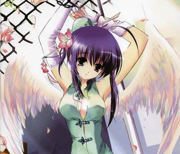 Athah Anime Angel Wings Flower Short Hair Purple Hair Glove Chain
