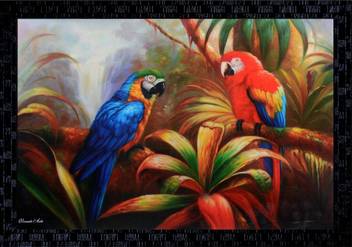 Janki Colorful Love Bird Sitting On Tree Wall Paintings With Frame