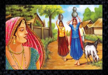 Janki Online Modern Art Canvas Rajasthani Village Scenery Large