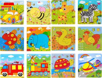 Flick In Wooden Jigsaw Puzzles Game For Children Colorful Educational Jigsaws For Kids 9 Pieces Pack Of 12 Random Design Wooden Jigsaw Puzzles Game For Children Colorful Educational Jigsaws