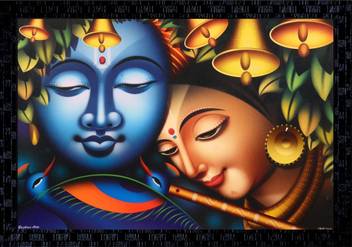 Janki God Radha Krishna Wall Paintings Photo Frame Canvas 14 Inch