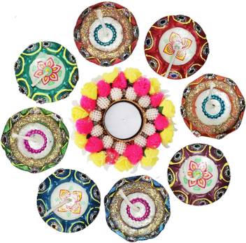 Instabuyz Handmade Decorative Diya For Diwali Pooja Festivals Home Decoration Earthen Diya Handmade Rangoli Set Of 8 1 Pcs Candle Price In India Buy Instabuyz Handmade Decorative Diya For