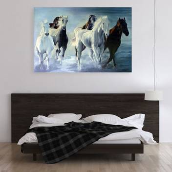 Inephos Unframed Canvas Painting Beautiful Horses Running Vastu